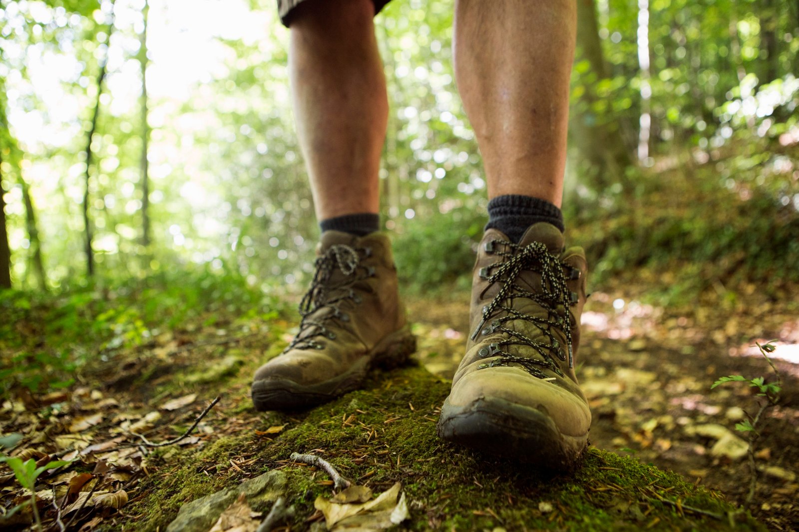 Wanderschuhe auf einem Wanderweg in der Natur